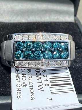 Blue & White Diamond Men’s ring  (1 ct. t.w.) Ring in 10k White Gold NWT $4000